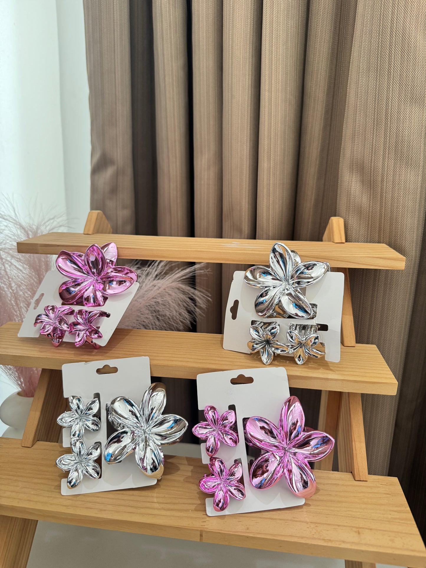 Metallic Flower Hair Claw Set