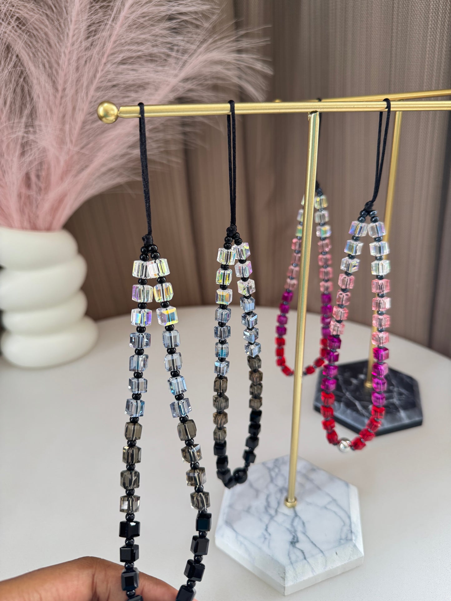 Crystal Beads Phone Lanyard Black