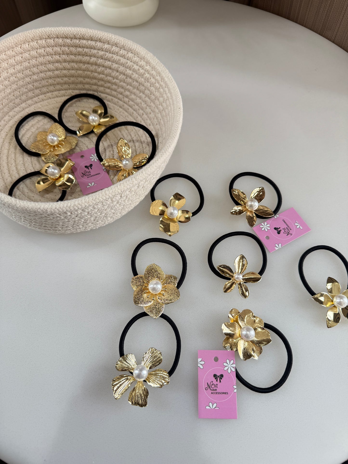 Flower Pearl Metal Elastic Hair Ties