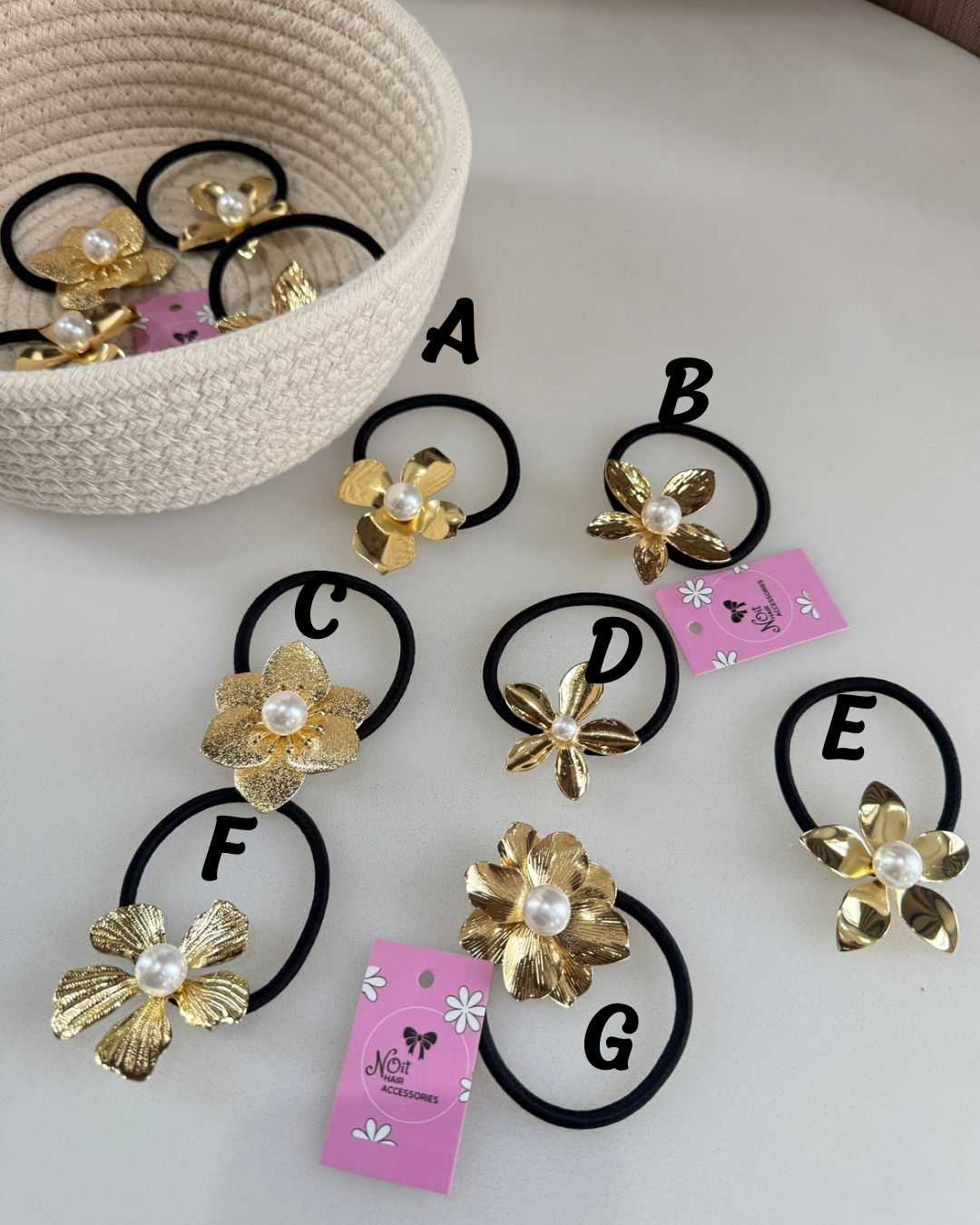 Flower Pearl Metal Elastic Hair Ties