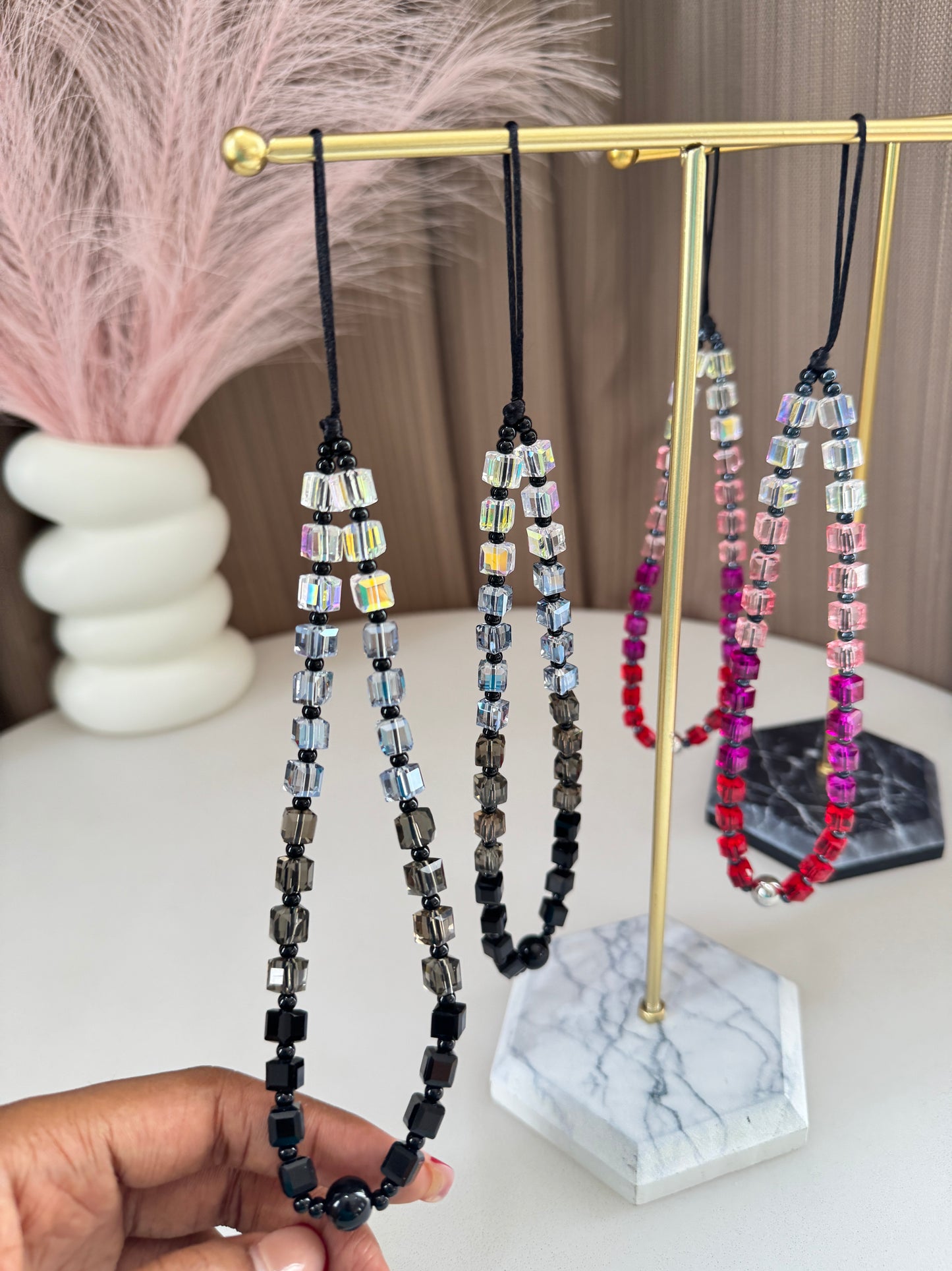 Crystal Beads Phone Lanyard Black