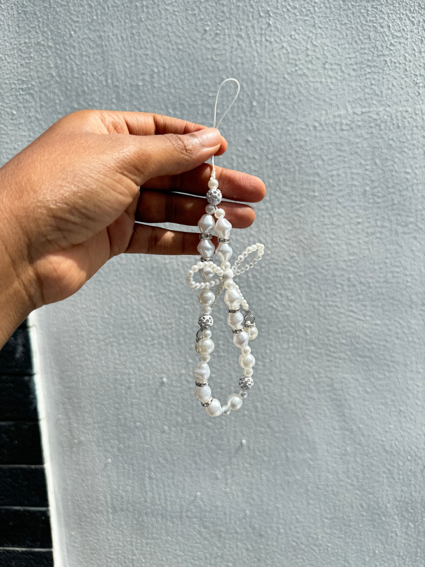 White Pearl Bow Phone Lanyard