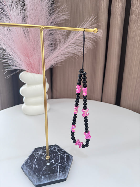 Bow Phone Lanyard Black and Pink