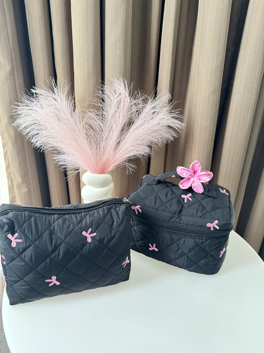 Black Coquette Bow Storage Bag 25cm by 17cm by 17cm With Handle