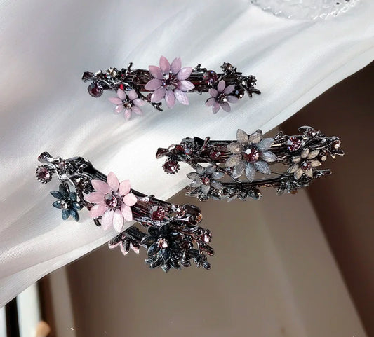 Rhinestone Flower Hair Clips (French Clip)