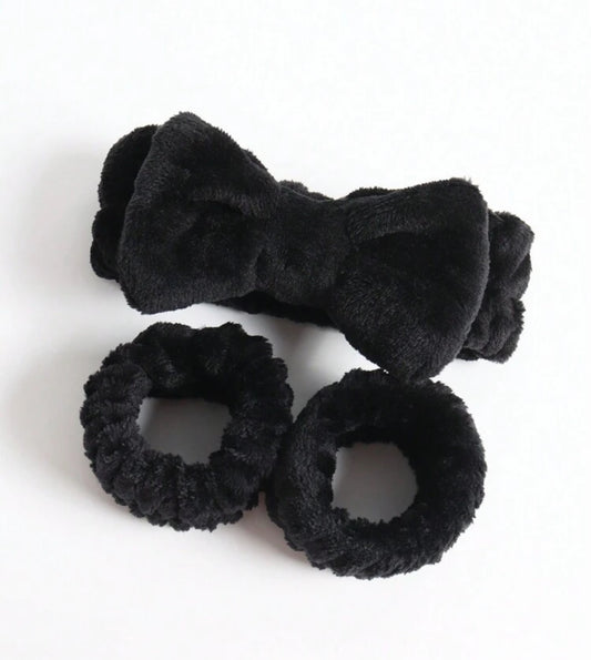 Towel Bow Hair band black  3pcs set