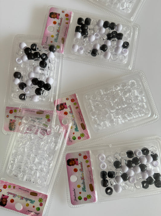 Black White and Clear Hair Beads