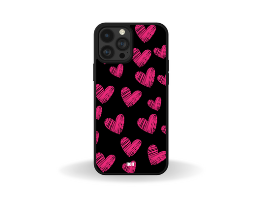 Pink Scribble Heart With Black Background Phone Case