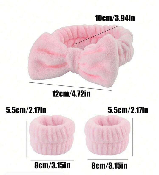 Towel Bow Hair band pink 3pcs set